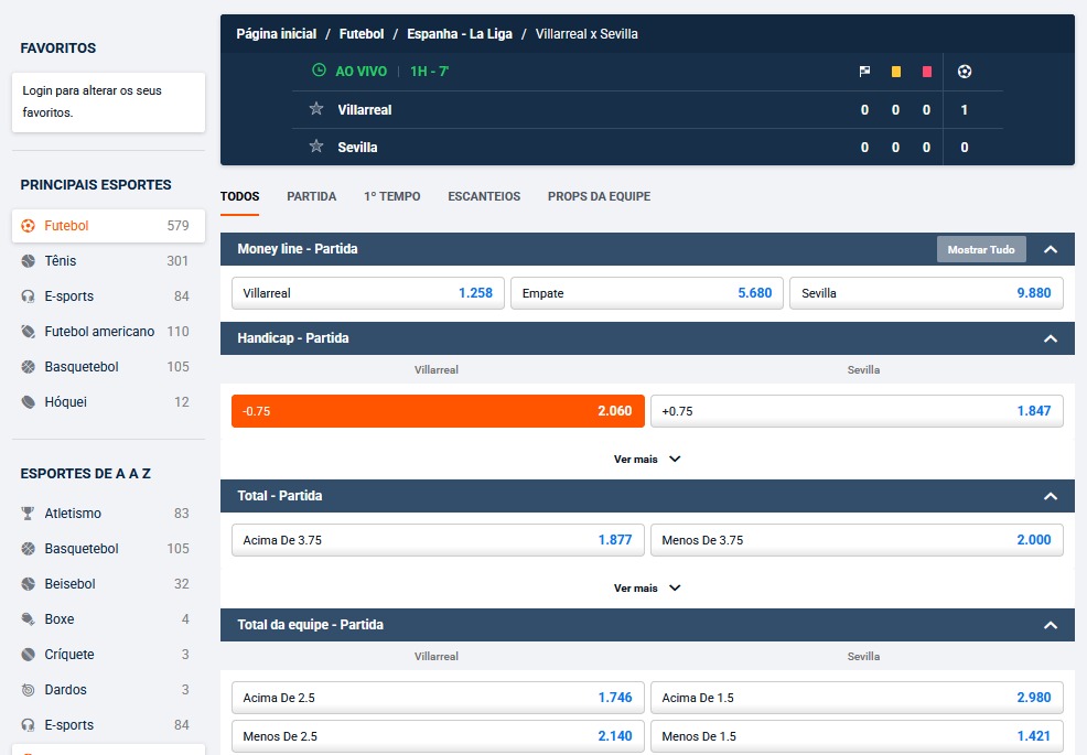 Exemplo de aposta possível na casa de apostas